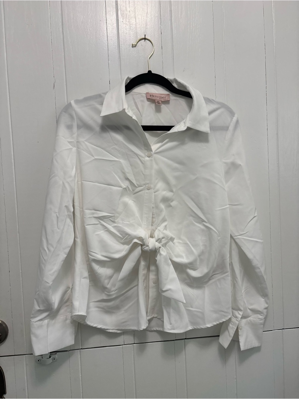 Philosophy White Tie-Front Button Shirt